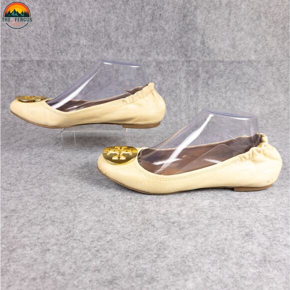 Tory Burch Ballet Flats Cream Leather Slip-On Round Toe Preppy Women's Size 7.5M - Picture 4 of 16